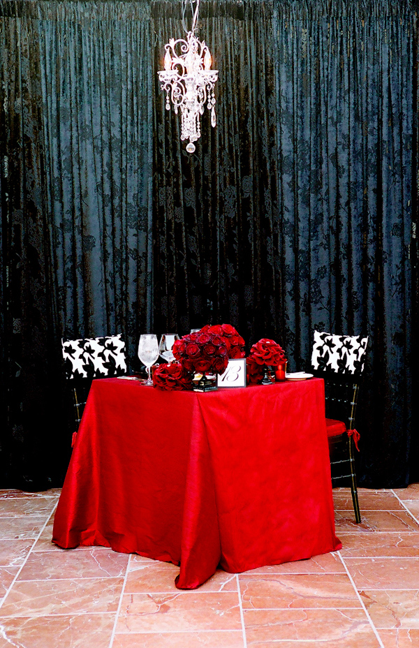 black, white and red wedding tabletop photo by Yvette Roman Photography 